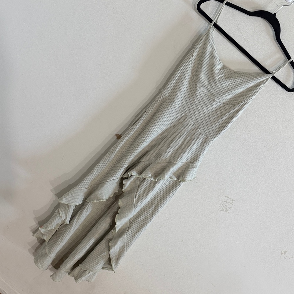Seventy Mint/Gray Ribbed Hi-Low Ruffle Hem Dress